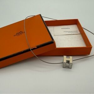 Hermès Cage d'H Pendant Necklace in Silver and White